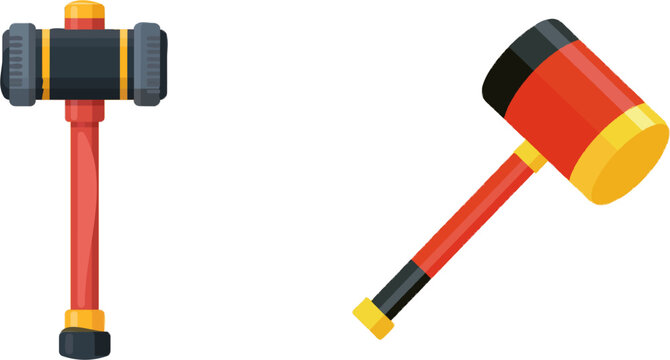 A vibrant flat vector icon of a heavy sledgehammer for tire smashes features bright colors, modern UI style, clean lines, and is isolated on a pure white background