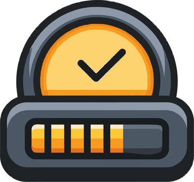 A vibrant flat vector icon of an orange check engine dashboard light features bright colors, modern UI style, clean lines, and is isolated on a pure white background