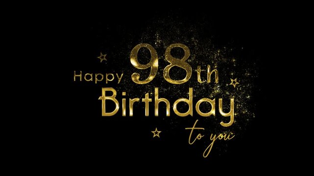 Happy 98th birthday banner with gold particles and transparent background