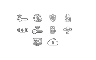 Fototapeta premium Cyber Security Line Icons Set