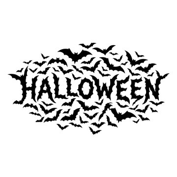 Halloween Halloween lettering carved from flying bats. Scarify text design. isolated on White Background Halloween