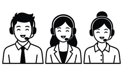 Fototapeta premium Customer Support Team Wearing Headsets Professional Service Vector Characters