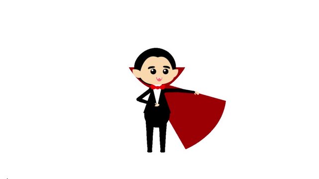 Cute Chibi Vampire Character Wearing Traditional Black Suit and Red Cape Isolated on White Background Illustration