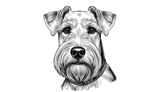 Airedale Terrier dog head in bold line art on white background