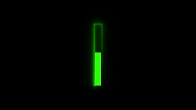 Glowing green neon vertical progress bar animation looping on a black background.