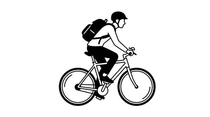 Fototapeta premium Minimalist black and white line art illustration of a person riding a bicycle.