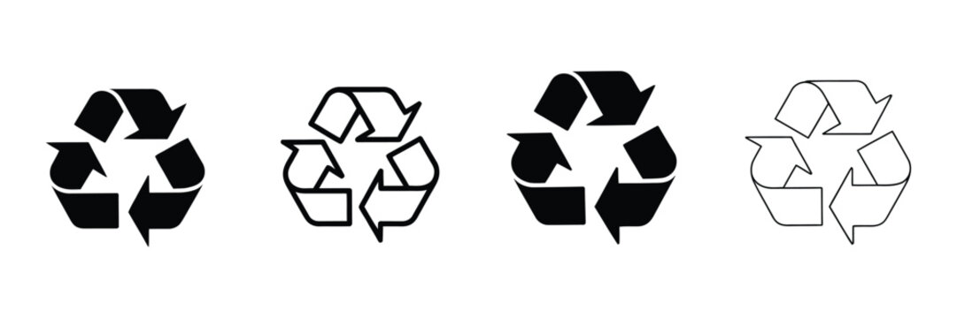 Recycle Icon, Recycling Vector Graphic Featuring Editable Outline and Solid Styles for Waste Sorting, Circular Economy, Ecology, and Sustainability Design