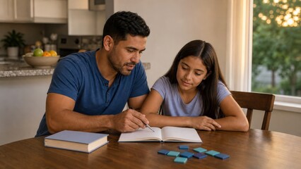 Fototapeta premium Summer Learning Loss Hispanic Father