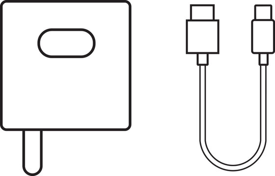 Black and white line drawing of a wireless charging pad and dual usbc cable
