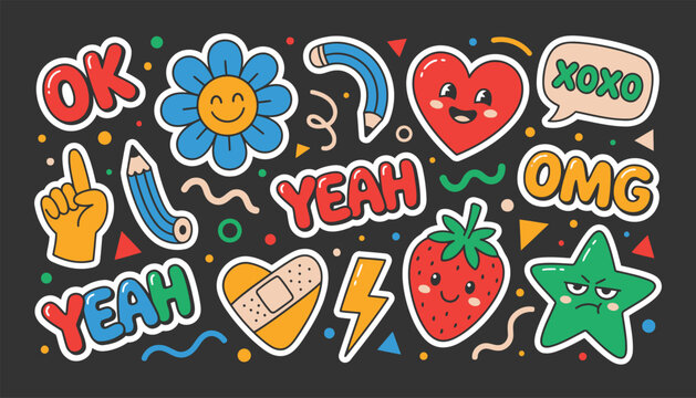 Cute Trendy Sticker Vector Collection