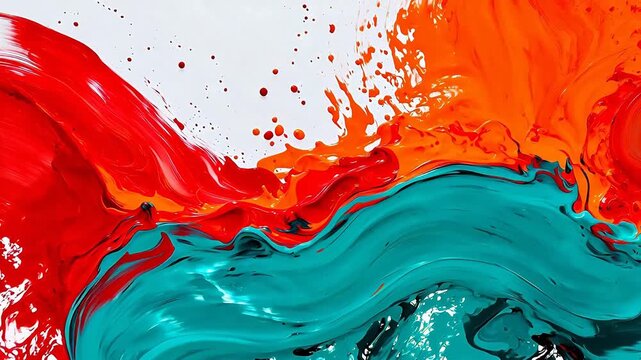 Abstract paint splatter in red orange and teal