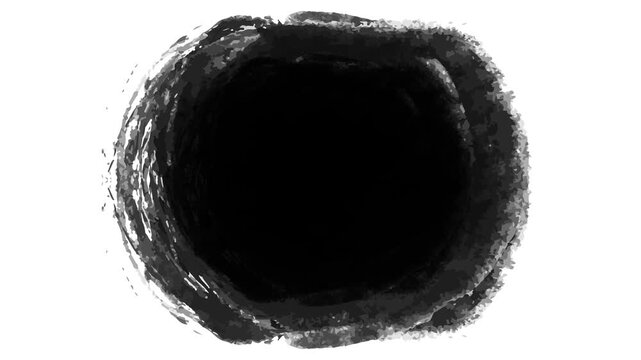 Animated Grunge Ink Circle Overlay.Black brush stroke frame and texture video effect loop for creative masks.