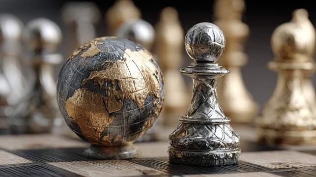 Close-up of Chess Pieces on Wooden Board for Strategy Game.