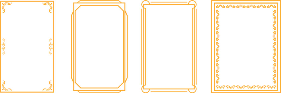 Vintage photo frames, ornate borders, yellow illustrations, frame templates, graphic elements