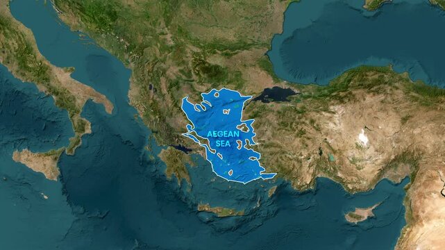 Animated map highlighting the geographic location of the Aegean Sea