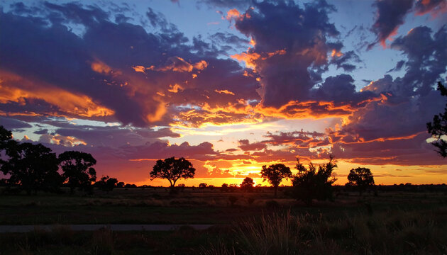 Colorful Sunset Over Rural Landscape