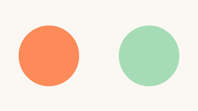 Pair of flat geometric circles in contrasting coral orange and pale mint green color palette