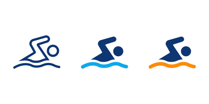 Swimmer Icon Set, Outline, and solid vector icons