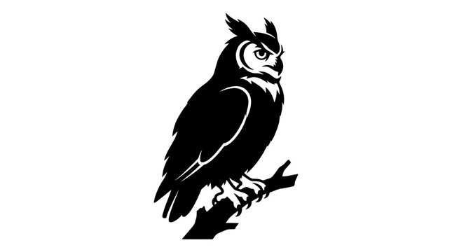 Silhouette of an owl perched on a branch, vector art