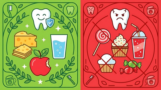 Comparison of healthy and sugary food for dental care and hygiene