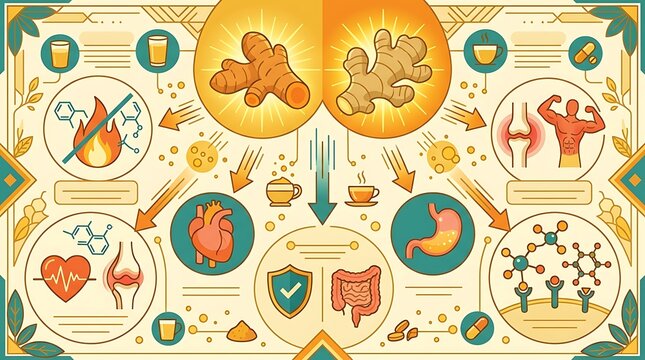 Health benefits of turmeric and ginger roots educational infographic