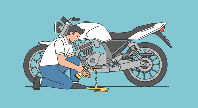 Mechanic Repairing Motorcycle Engine with Tools in Workshop