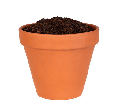 Flower pot with soil isolated on white or transparent background