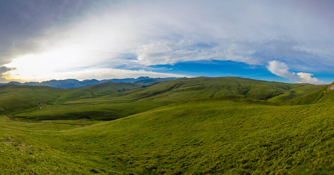 Panoramic landscape with the Bucegi Mountains plateau - Romania