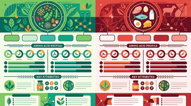 Nutrition infographic comparing plant and animal protein sources