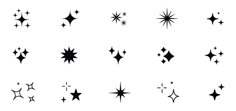 Star vector set. Shine star sparkle vector set. Sparkle star icons. Shine icons. Vector set of different black sparkles icons. Stars sparkles vector.