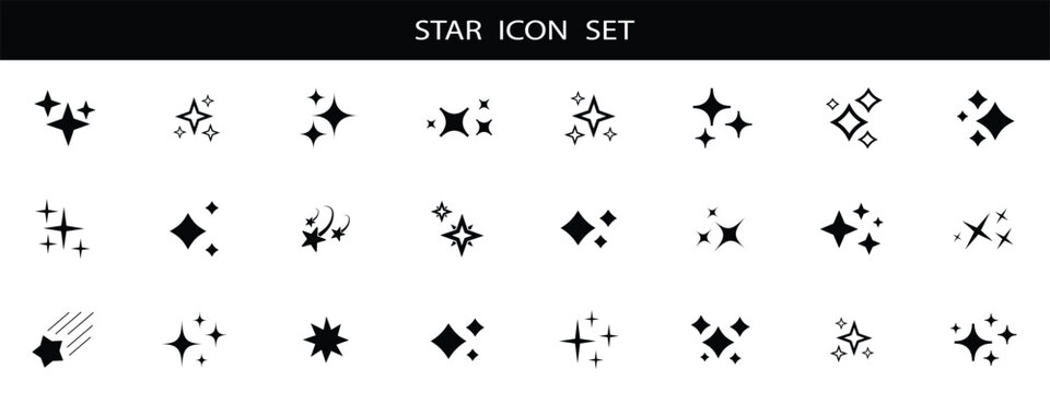 Sparkle star icons. Star icon collection. Different star shapes. Sparkle vector icons set. Black stars icon set.