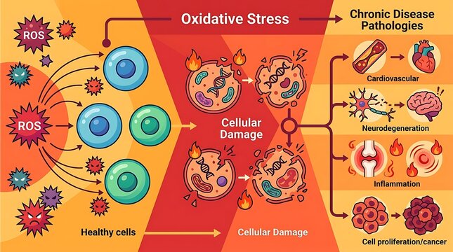 Oxidative stress impact on healthy cells and chronic disease