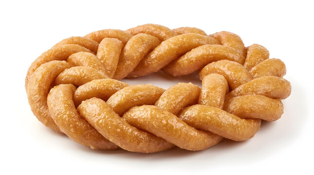 Intricate Nepalese Lakhamari sweet pastry glazed with sugar, traditional Newari dessert isolated on a pure white background