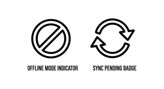 Ui interface icons for offline status and sync pending notifications with notification connection interface disabled graphics minimalist internet software technology isolated