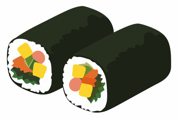 Japanese Sushi Rolls Colorful Vector Illustration On White Background © Barsha