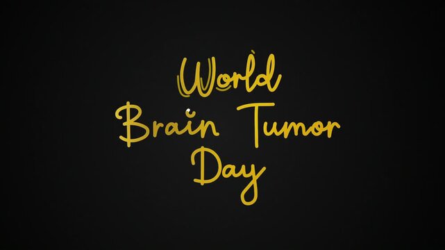 World Brain tumor day One line continuous animated typography intro outro animation video, hand drawn calligraphy lettering monoline vintage text on background, hand drawing golden type on black bg