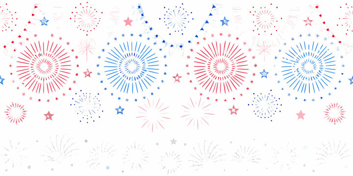 Fireworks pattern with stars and sparkles on a white background