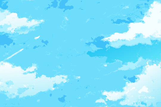 Serene cloudy sky with aircraft watercolor style illustration