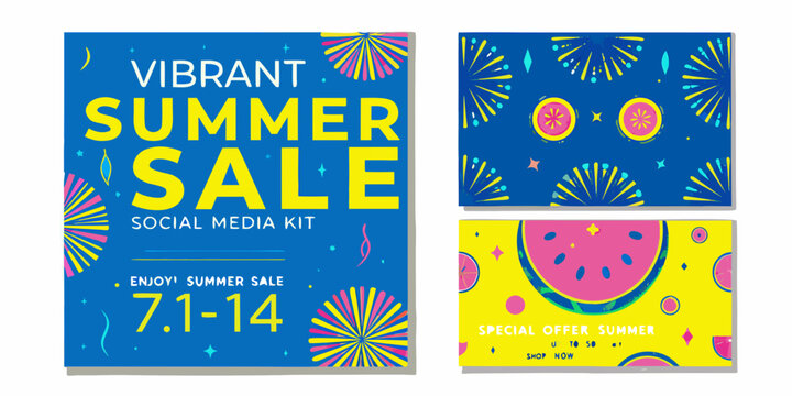 Fireworks and watermelon slice pattern with vibrant summer sale text