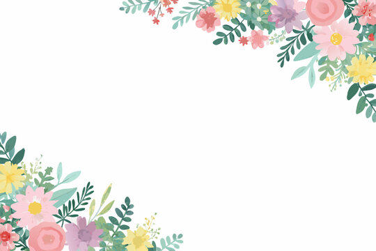 Floral corner border watercolor style illustration with pastel shades