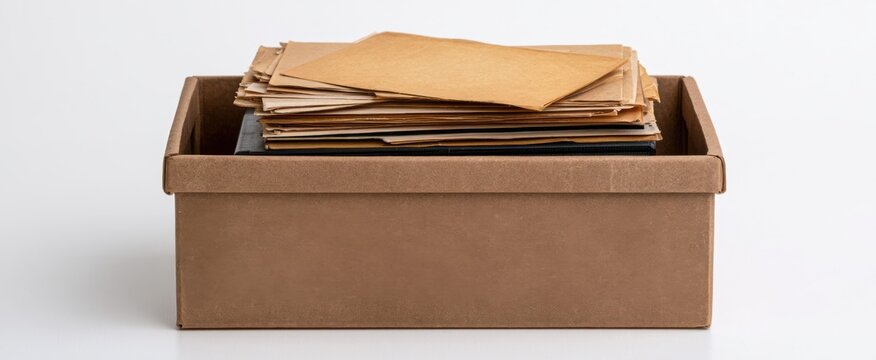 Unsealed Brown Cardboard Container Packed with Vintage Documents and VHS Tapes
