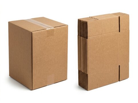 Brown cardboard boxes assembled and folded for shipping and storage