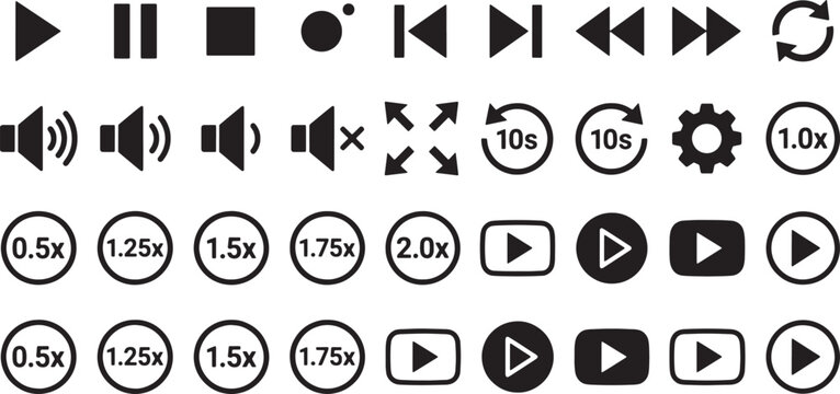 Collection of media player control for and audio playback apps button