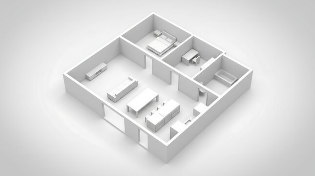 Simple isometric 3d floor plan of a residential apartment