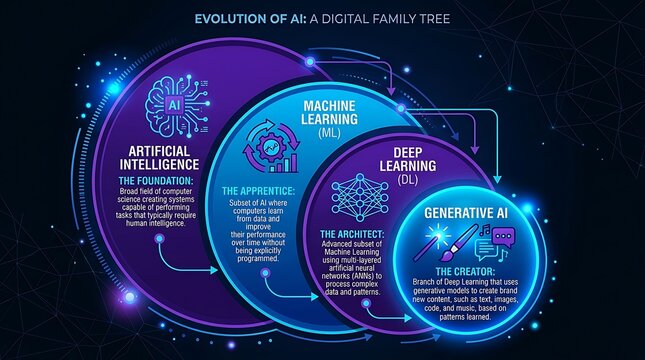 Evolution of artificial intelligence and machine learning infographic