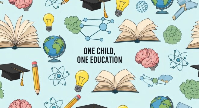 Seamless Education Pattern with Books, Earth, Science Icons and School Elements for Academic Background Design