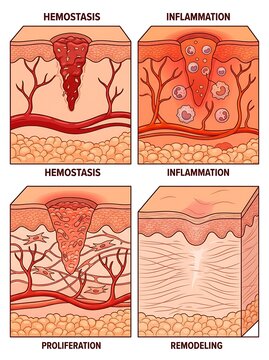 Stages of skin wound healing process diagram