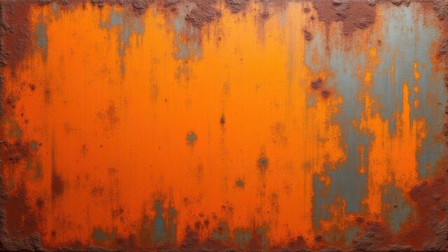 weathered orange rust metal canvas background with modern paint streaks texture for artistic industrial advertising design