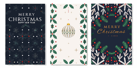 Holly and berry floral ornament vector pattern for christmas cards © MituRani