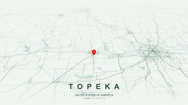Modern minimalist vector map of Topeka, Kansas, USA. High-quality scalable illustration of Topeka Capital city grid, Interstate 70, Kansas Turnpike I-35, US Route 75 for posters design.